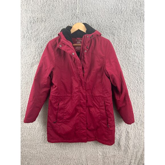 L.L. Bean Women’s M Regal Red Hooded Winter Coat Fleece Lined Storm Jacket - Picture 4 of 8